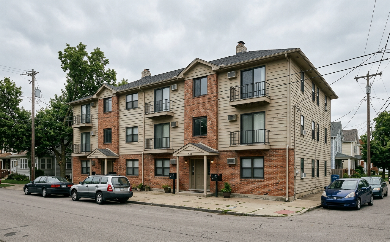 A modest multifamily apartment building of the kind PropertyScope buyers put under contract